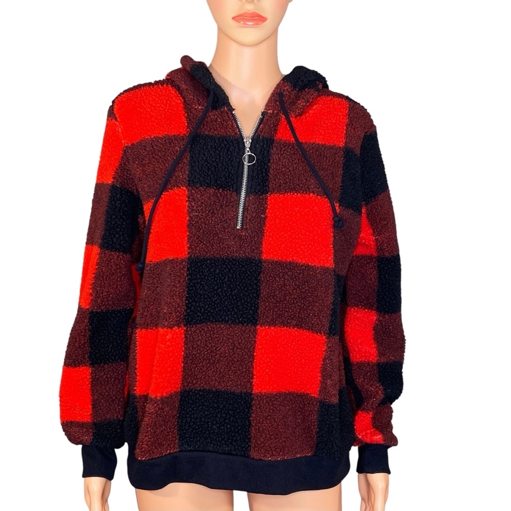 No Boundaries Red and Black Checkered Hoodie